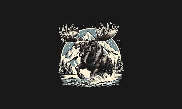 Vector moose angry on mountain vector artwork design