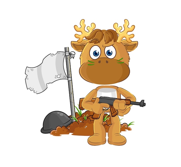 Moose army character cartoon mascot vector