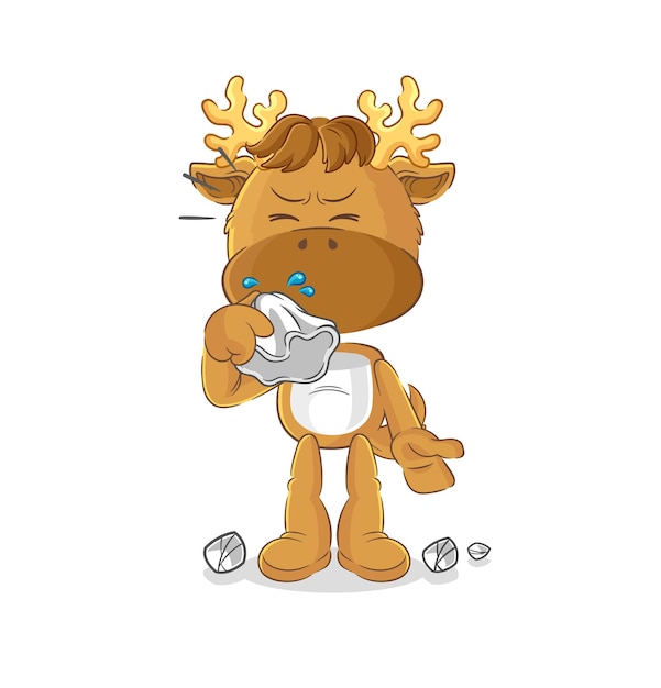 Moose blowing nose character cartoon mascot vector