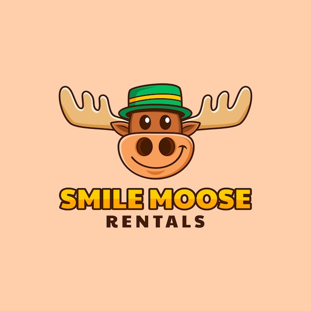 Moose cartoon head with green cap logo design