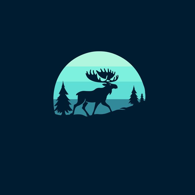 Vector moose in the forest logo design vector template illustration