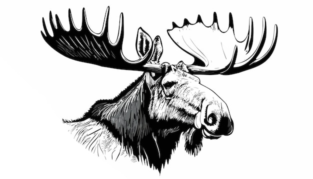 Vector moose head sketch style animal face portrait mammal