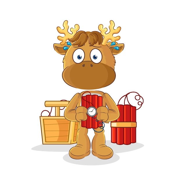 Moose holding dynamite character cartoon mascot vector