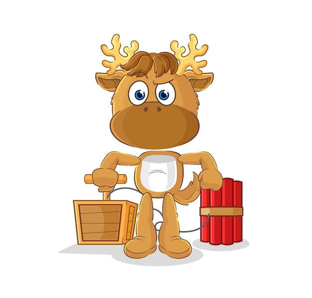 Moose holding dynamite detonator cartoon mascot vector