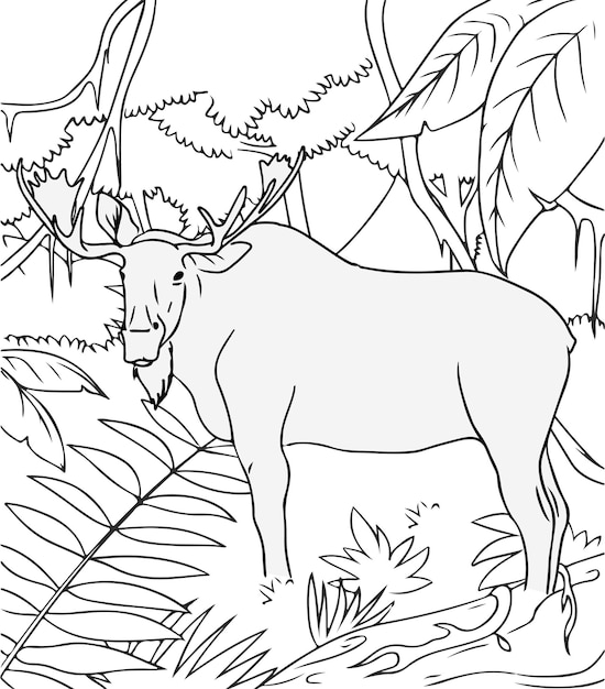 Moose in the jungle coloring page