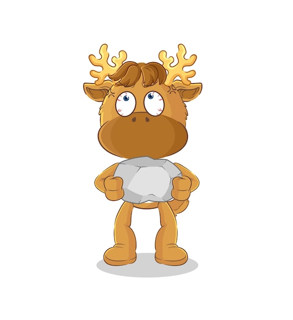 Moose lifting rock cartoon character vector