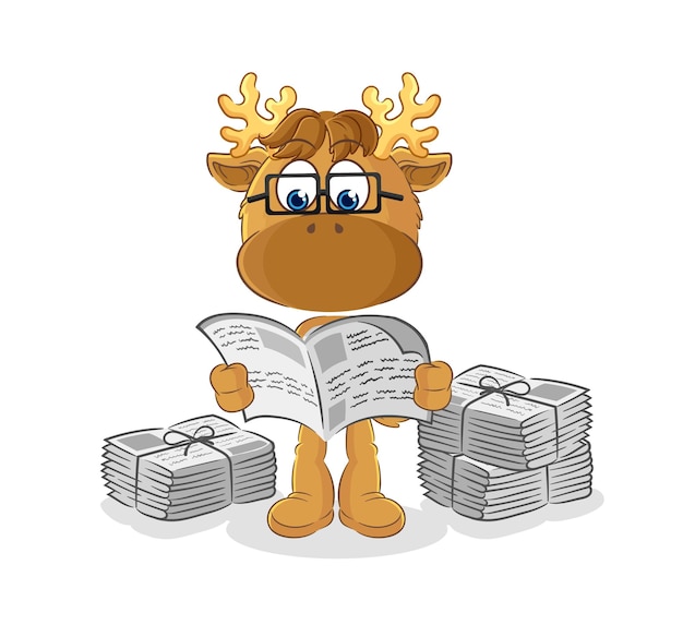 Moose read newspaper cartoon character vector