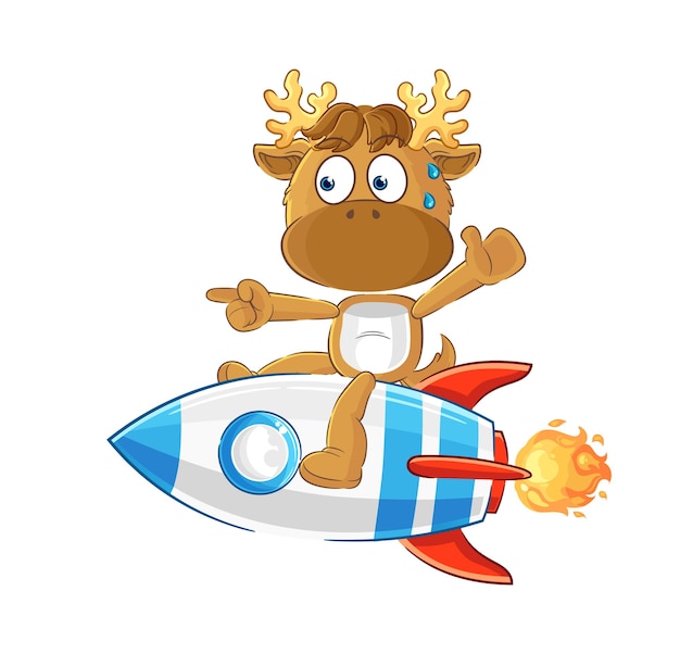 Moose ride a rocket cartoon mascot vector