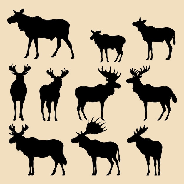 Moose set black silhouette Clip art