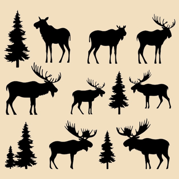 Moose set black silhouette vector Clip art