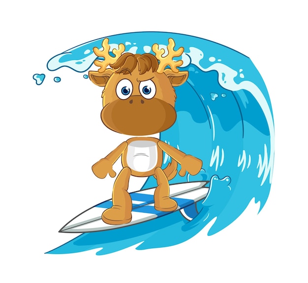 Moose surfing character cartoon mascot vector