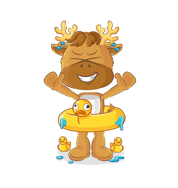 Moose with duck buoy cartoon cartoon mascot vector