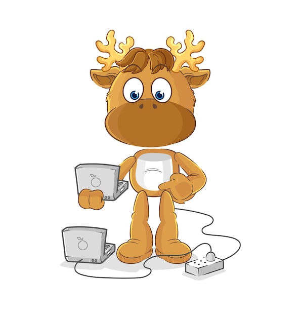 Moose with laptop mascot cartoon vector