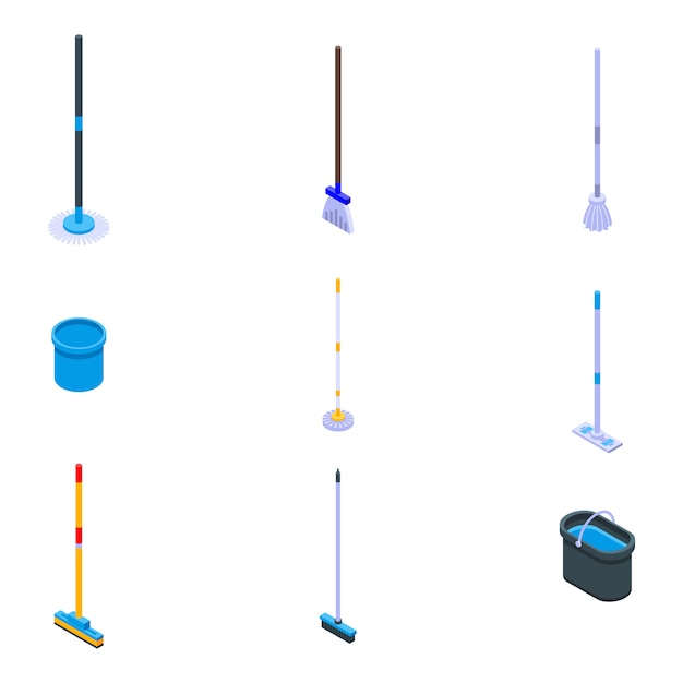 Mop icons set, isometric style