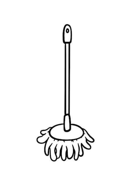 Mop with long handle for mopping cleaning cleaning hygiene doodle line cartoon coloring