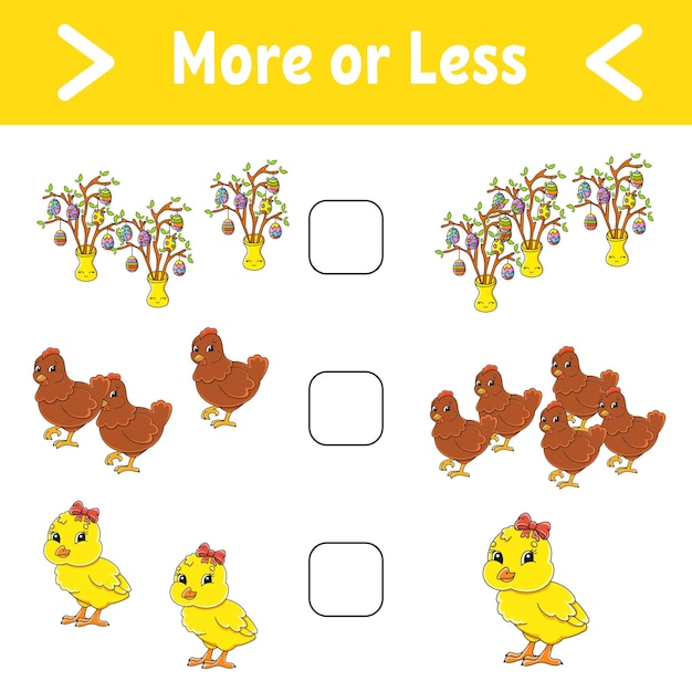 More or less Educational activity worksheet for kids and toddlers