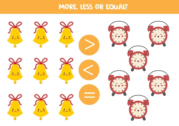 More less or equal with cartoon bells and alarm clocks