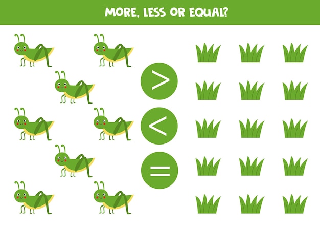 More less or equal with cartoon grasshopper