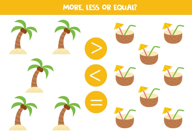 More less or equal with cartoon island and coconut cocktail