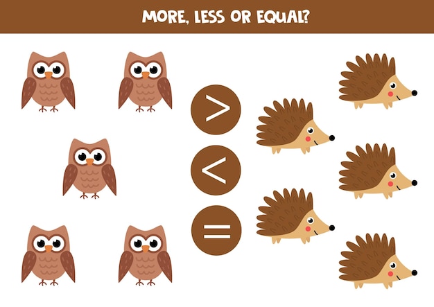 More less or equal with cartoon lions and hedgehogs