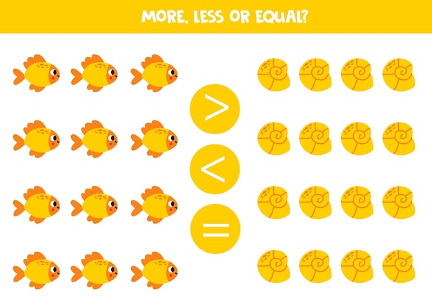 More less or equal with cartoon reef fish