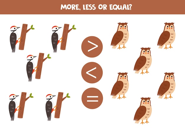 More less or equal with cute bird and birdhouse