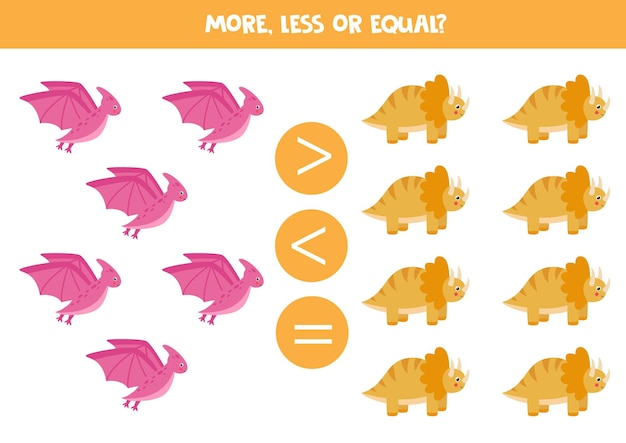 More less equal with cute cartoon dinosaurs Math game for kids