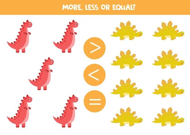 More less equal with cute cartoon dinosaurs Math game for kids