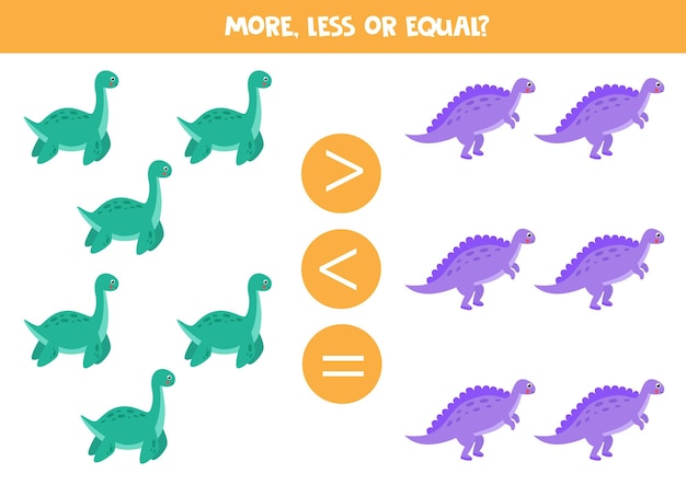 More less equal with cute cartoon dinosaurs Math game for kids