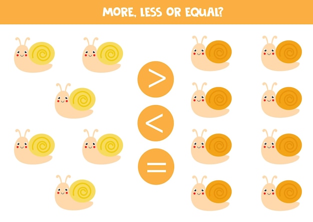 More less or equal with cute cartoon snails