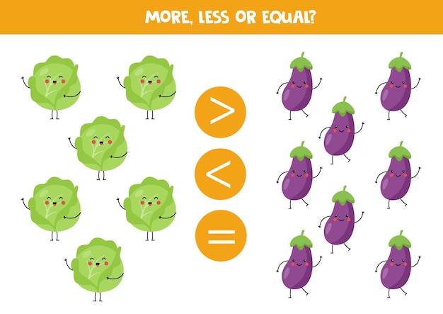 More less or equal with cute cartoon vegetables and fruits