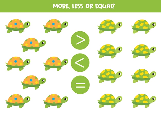 More less or equal with cute colorful turtles