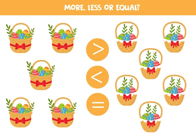 More less equal with Easter baskets Math game for kids