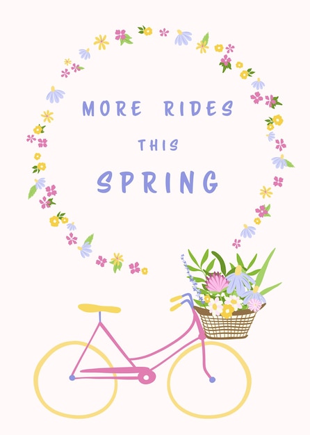 More rides this Spring Floral wreath set with bicycle and flower bouquet in a basket