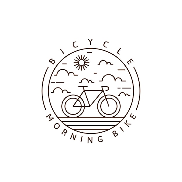 Morning cycling monoline or line art style vector illustration