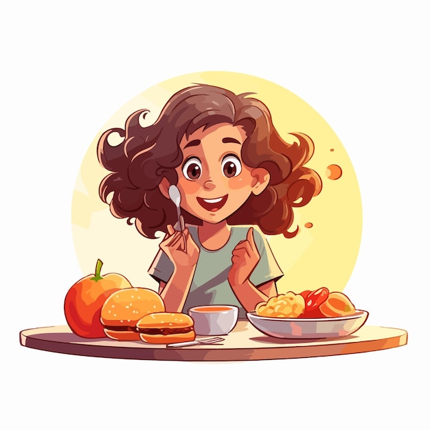 Vector morning routine young woman eating breakfast at 730 am illustration