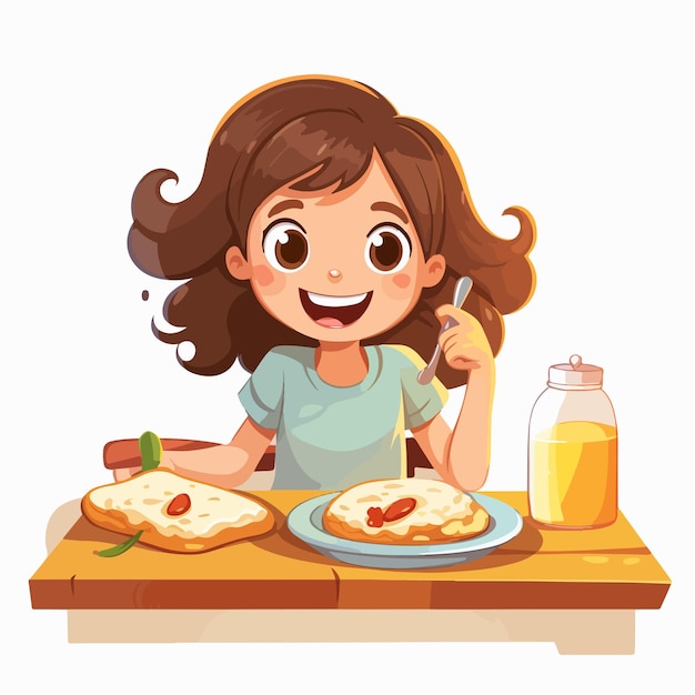 Vector morning routine young woman eating breakfast at 730 am illustration