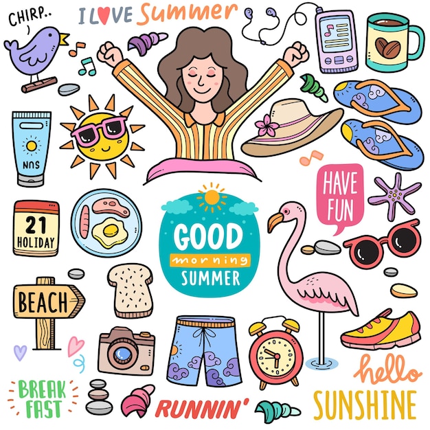 Morning Summer colorful vector graphics elements and doodle illustrations