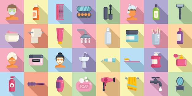 Morning treatments icons set flat vector Care shave