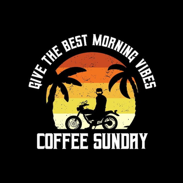 Morning vibes Motorcycle Beach typography for tshirt print with palm beach and motorcycle