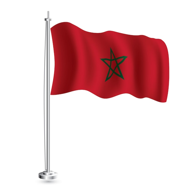 Moroccan Flag Isolated Realistic Wave Flag of Morocco Country on Flagpole