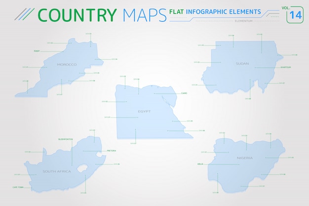 Morocco, Nigeria, Egypt, Sudan and South Africa Vector Maps