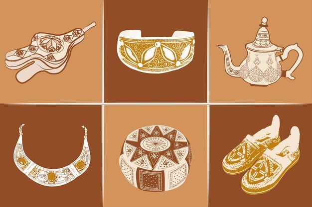 Vector morocco travel collection of icons vector isolated illustration, moroccan cultural symbols set.