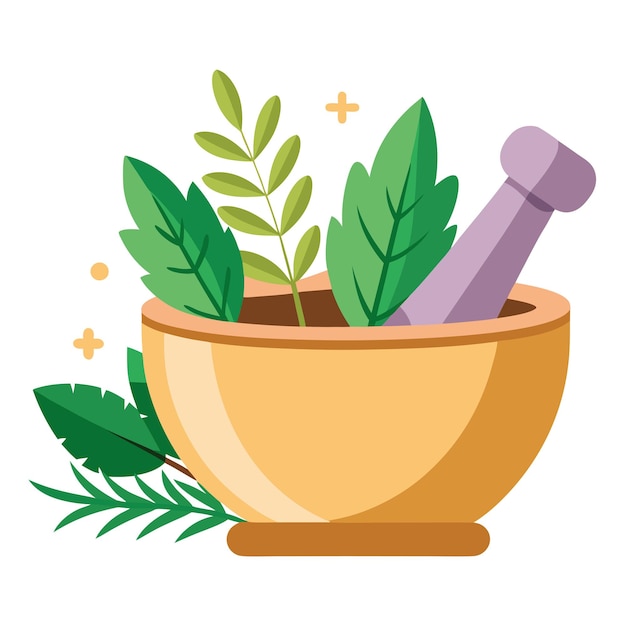 Vector mortar with herbs clipart vector art and illustration