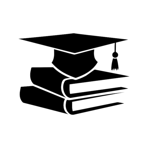 Mortarboard on books icon Education logo Black education logo featuring mortarboard on books icon