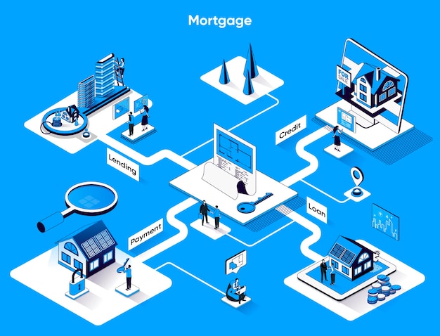 Mortgage isometric web banner flat isometry