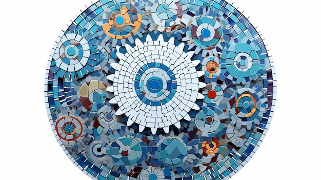 Vector mosaic of cogwheel globe symbols