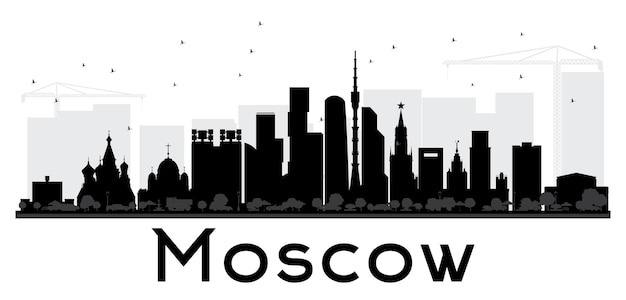 Moscow City skyline black and white silhouette. Vector illustration. Simple flat concept for tourism presentation, banner, placard or web site. Business travel concept.