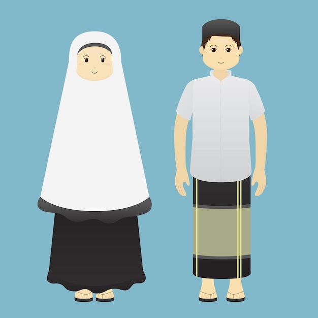 Vector moslem couple in prayer set cute vector illustration