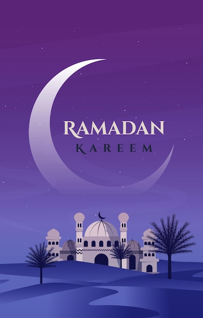 Mosque Arabian Night Desert Landscape Islamic Ramadan Kareem Greeting Card